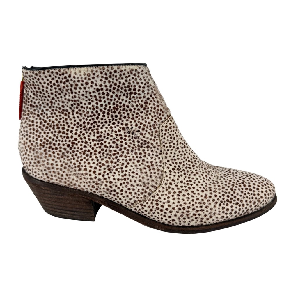 Boden Ankle Boots Women 40 Brown White Animal Print Calf Hair Zip Up Block Heel